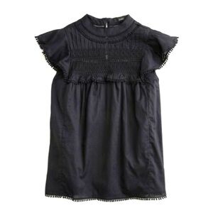 J Crew Flutter Sleeve Crochet Lace Top Black Cotton Preppy Boho Cotton Large